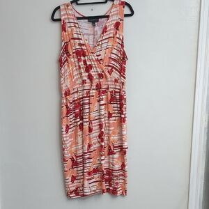 Lane Bryant Coral And Burgundy V-Neck Dress